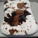 ULIGOTA Dog Bed Crate Pad Pet Cushion Mat for Small Dogs, Soft Fluffy Kennel Pad, Anti-Slip Comfy, White/Brown