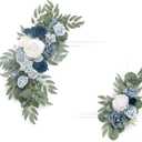 Ling's Moment 2pcs Artificial Welcome Sign Swag Wedding Arch Flowers Decorations Floral Eucalyptus Willow Garland Dusty Blue & Navy Rose Ceremony Party Reception Easel Door Wall Home Entryway Outdoor