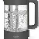Martha Stewart Electric Kettle with Removable Stainless Steel Tea Infuser, Glass Carafe1.7L (7 Cups), Hot Water Boiler, 4 Presets, Keep Warm & Auto Shut-Off, Cordless 360 Swivel Base, Caviar Gray