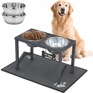 Elevated Dog Bowls, Metal Raised Dog Bowl Stand with 2 Thick 58oz Stainless Steel Food Bowls & Non-Slip Mat - 11.8" Tall for Medium/Large Breeds(Grey)