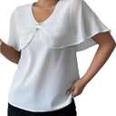 SHENHE Women's Dressy Casual Blouse V Neck Flutter Sleeve Sheer Elegant Bow Shirt Top (White, L)