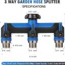 Garden Hose Splitter, 3 Way Water hose bib Spigot splitter, T Hose Connector- with Shutoff Valves Water AdapterOutdoor Faucet Splitter 3/4" GHT Thread For Home Outdoor Garden irrigation blue