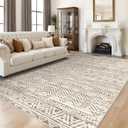 6x9 Washable Living Room Rugs: Large Soft Boho Moroccan Non-Slip Area Rug Indoor Floor Carpet for Bedroom Under Dinning Table Farmhouse Neutral Modern Geometric Stain Resistant Carpets Beige/White