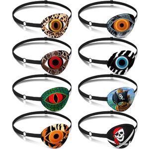 Eurzom 8 Pcs Eye Patches for Kids Adjustable Single Eyepatch Reusable Cute Girls Boys Patch with Elastic Strap for Left or Right Eye Patch, Various Patterns(Animal Style)