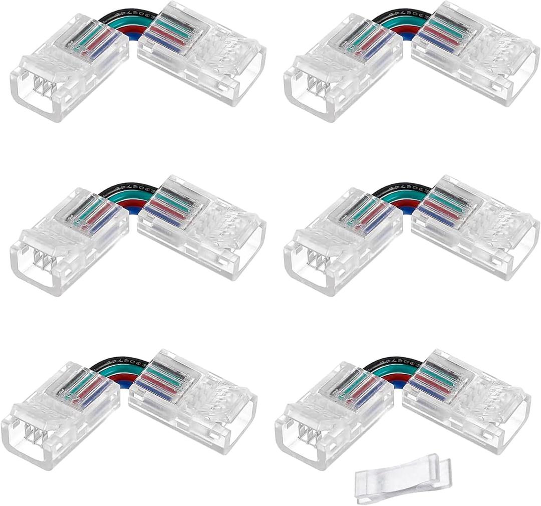 90 Degree Angle 4 Pin Track Lighting Connectors 10Mm Wide Unwired Gapless Solderless Transparent Extension Wire L Shape Led Corner Connectors(6Pcs)