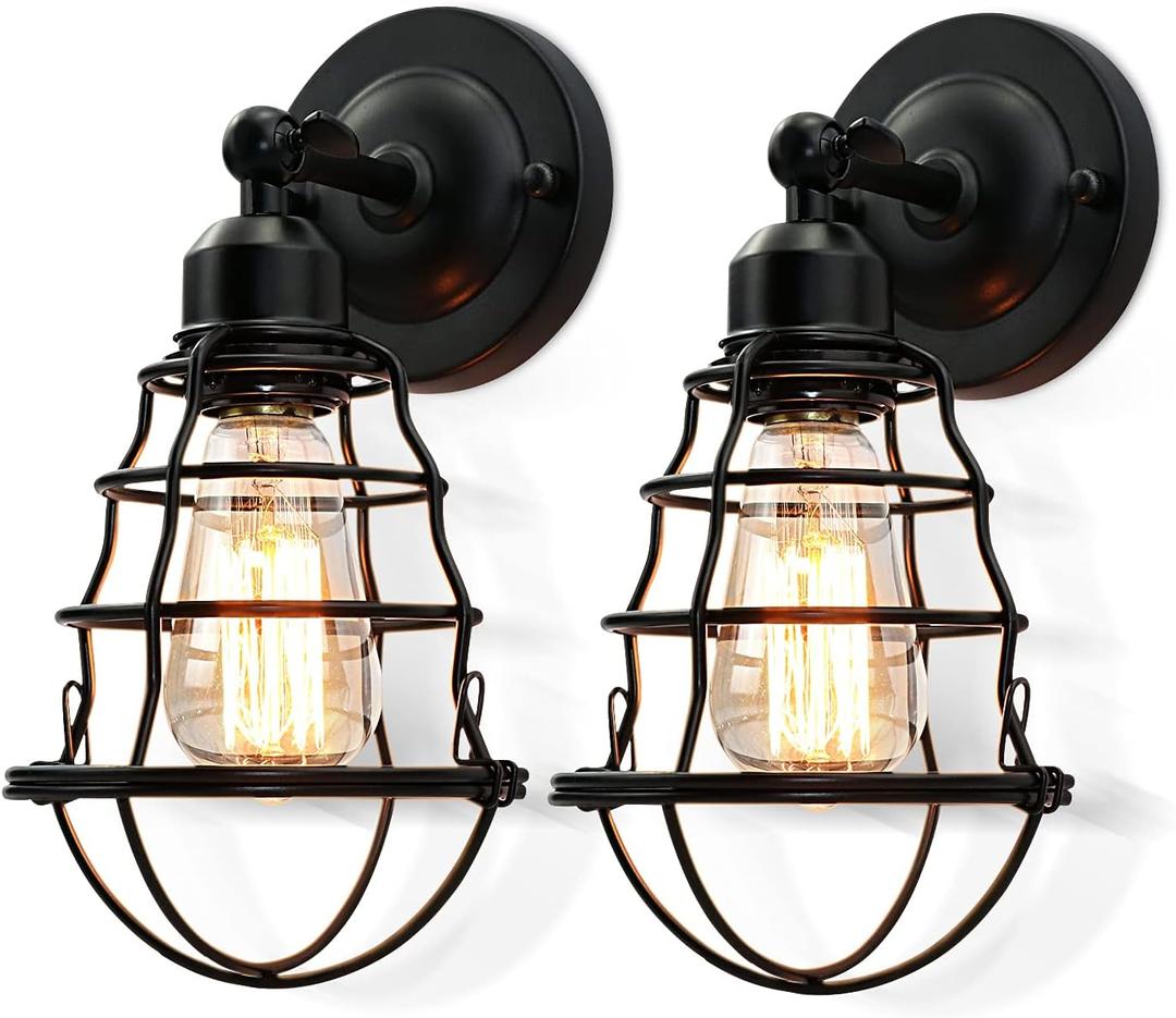 LYOOWNG Farmhouse Wall Sconces 2pack, Vintage Wall Light Fixtures, Industrial Wire Cage Wall Sconces, Modern Sconces Wall Lighting, Retro Wall Mount Light for Bedroom Hallway