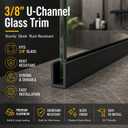 Shimeyao 6 Pack 36" Length Fixed Panel Frameless Shower Door Deep U Channel for 3/8 Inch Thick Glass, Matte Black Aluminum U Channel for Wall Floor or Ceiling Installation