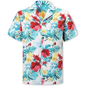 Cromoncent Hawaiian Shirt for Boy&Men Short Sleeve Cuban Collar Tropical Holiday Summer Beach Shirts (7-8 Years, Flower Teal)
