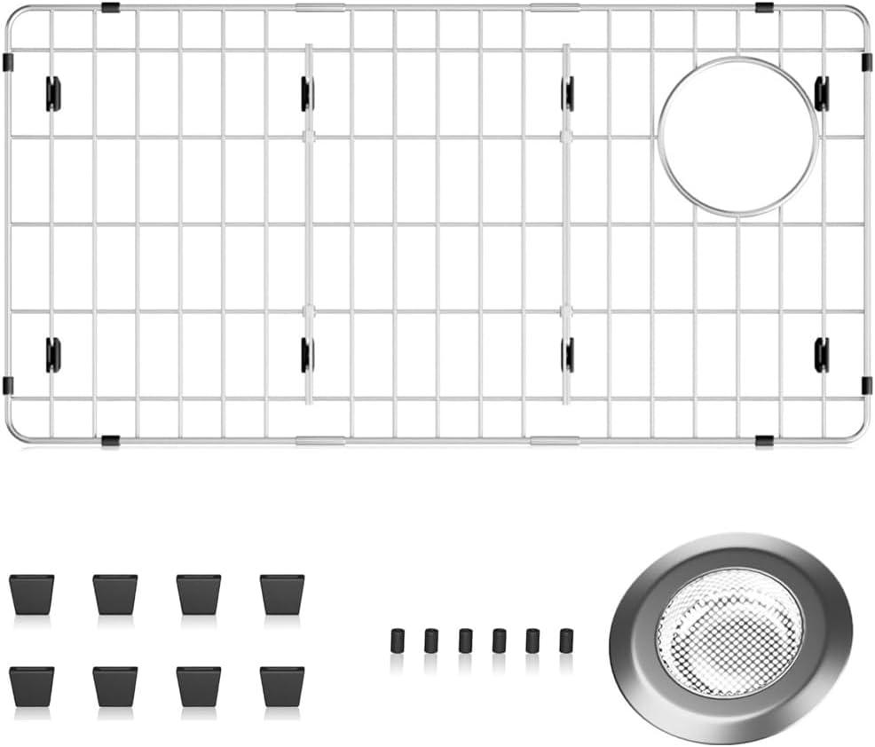 Kitchen Sink Grid with Sink Strainer, Detachable Stainless Steel Sink Rack for Bottom of Sink, 28.25"L