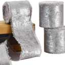 3 Rolls Silver Glitter Chiffon Ribbon, 1.5 Inch 15 Yards Silver Silk Frayed Ribbon for Flower Bouquet, Gift Wrapping, Wedding, Birthday Party Decor