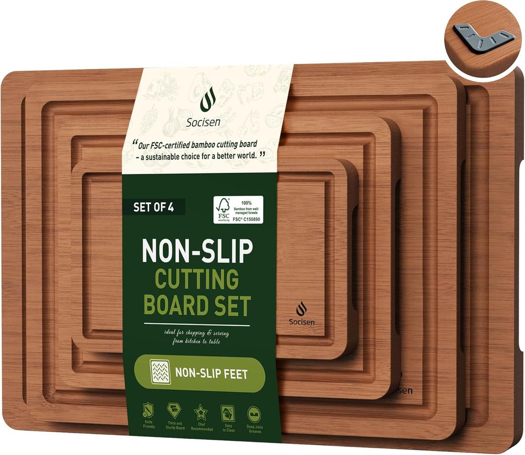 Bamboo Cutting Board Set Non Slip Feet Over Sink Father Day Dad Parents Papa Stepdad Pappy Poppy Pawpaw Who Want Nothing Everything Future Groom Bride Law Christmas Xmas (4-Piece, Brown)