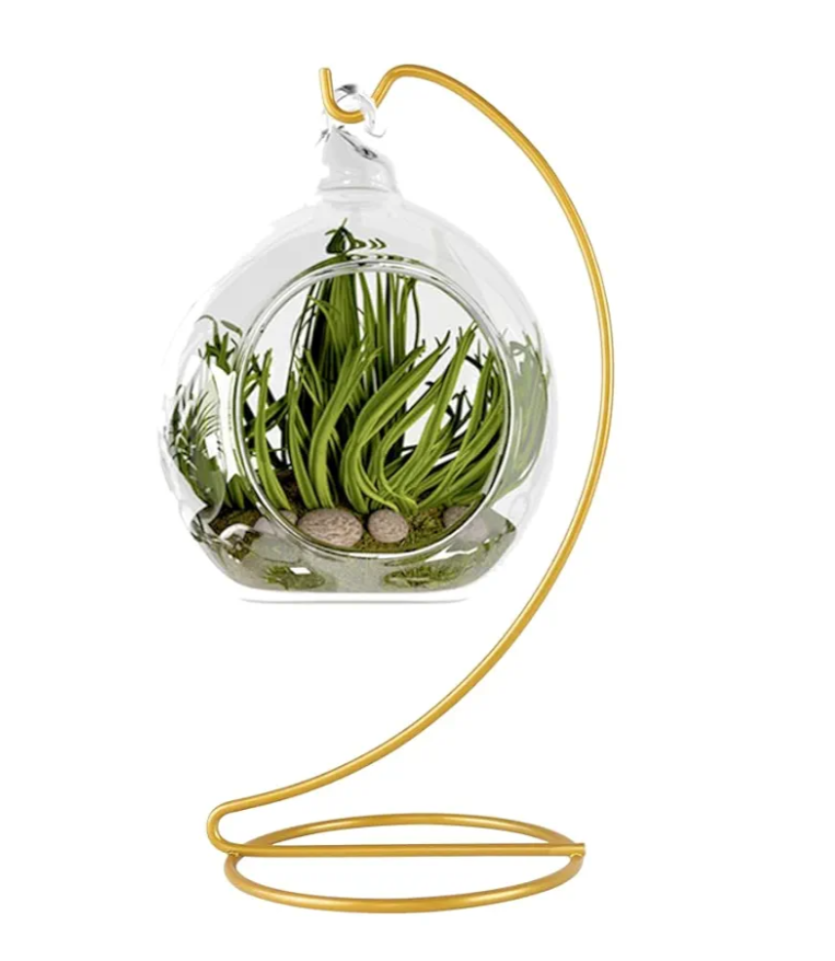Ornament Display Stand, Iron Pothook Stand for Hanging Glass Globe Air Plant Terrarium, Witch Ball, Christmas Ornament and Home Wedding Decoration (1, 9x4" Gold)