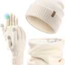 FURTALK Womens Winter Hat Scarf Gloves Set Knitted Thick Beanie Touchscreen Gloves Neck Warmer for Men Women (Beige)