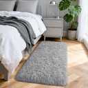 Merelax Fluffy Shaggy Small Area Rug, Grey 2x4 Runner Rugs for Bedside Christmas Home Decor, Mini Fuzzy Plush Throw Rug, Soft Non-Slip Entryway Gray Shag Catpet for Livingroom Holiday Aesthetic