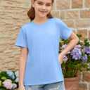 ZDC Girls Short Sleeve Shirts Crewneck T Shirts Kids Summer Tops Basic Tees 5-14 Years