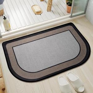 YDKGL Half Circle Bath Mat, Thin Bathroom Rugs Fit Under Door Quick Dry Non Slip Washable Bathroom Mat with Rubber Backing, Absorbent Half Round Shower Mat Rug, Gray Brown