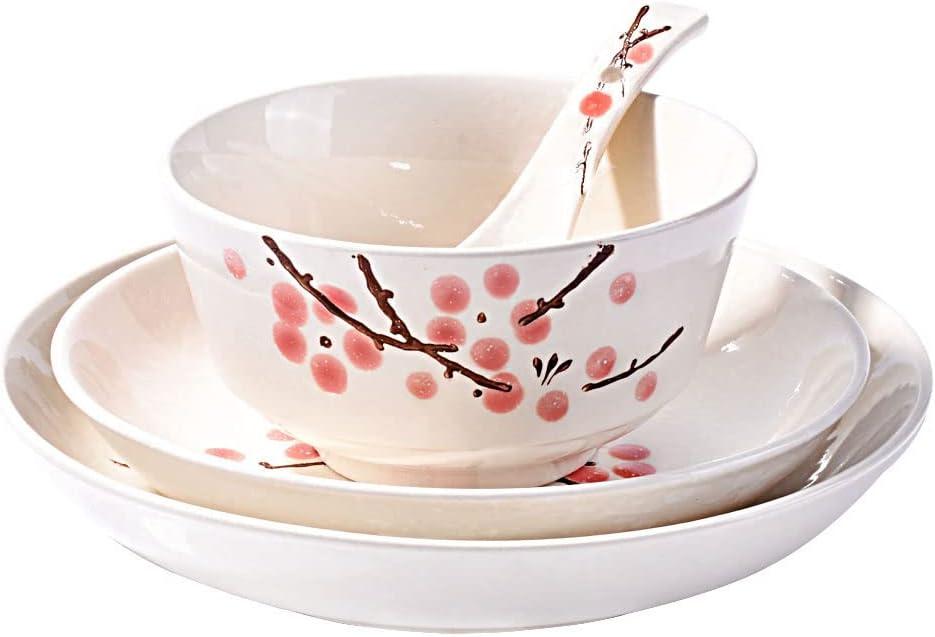 4-Piece Dinnerware Set, Plates, Dish, Bowl, Spoon, Japanese Hand-painted Tableware set Red
