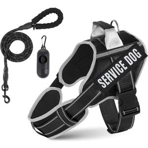 Neck Padded Dog Vest Harness and Leash Set, No Pull Adjustable Service Pet Harness with 8 Dog Patches, Reflective in Training Easy Control Pet Vest with 5ft Dog Leash for Medium & Large Dogs