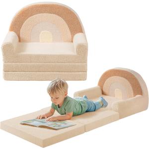 little dove Extra Wide Soft Toddler Couch Fold Out, 2-in-1 Kids Couch, Convertible Kids Sofa to Lounger, Comfy Toddler Chair, Kid Furniture for Playroom, Ideal Gifts for Boys & Girls, Beige