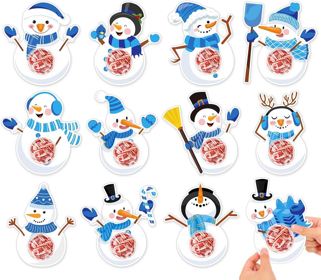 Whaline 36 Pack Winter Cards with Domes DIY Winter Candy Greeting Cards with Clear Dome Shaker Snowman Chocolate Holder for Christmas Holiday Party Treat DIY Crafts Gift Rewards Supplies, 12 Styles