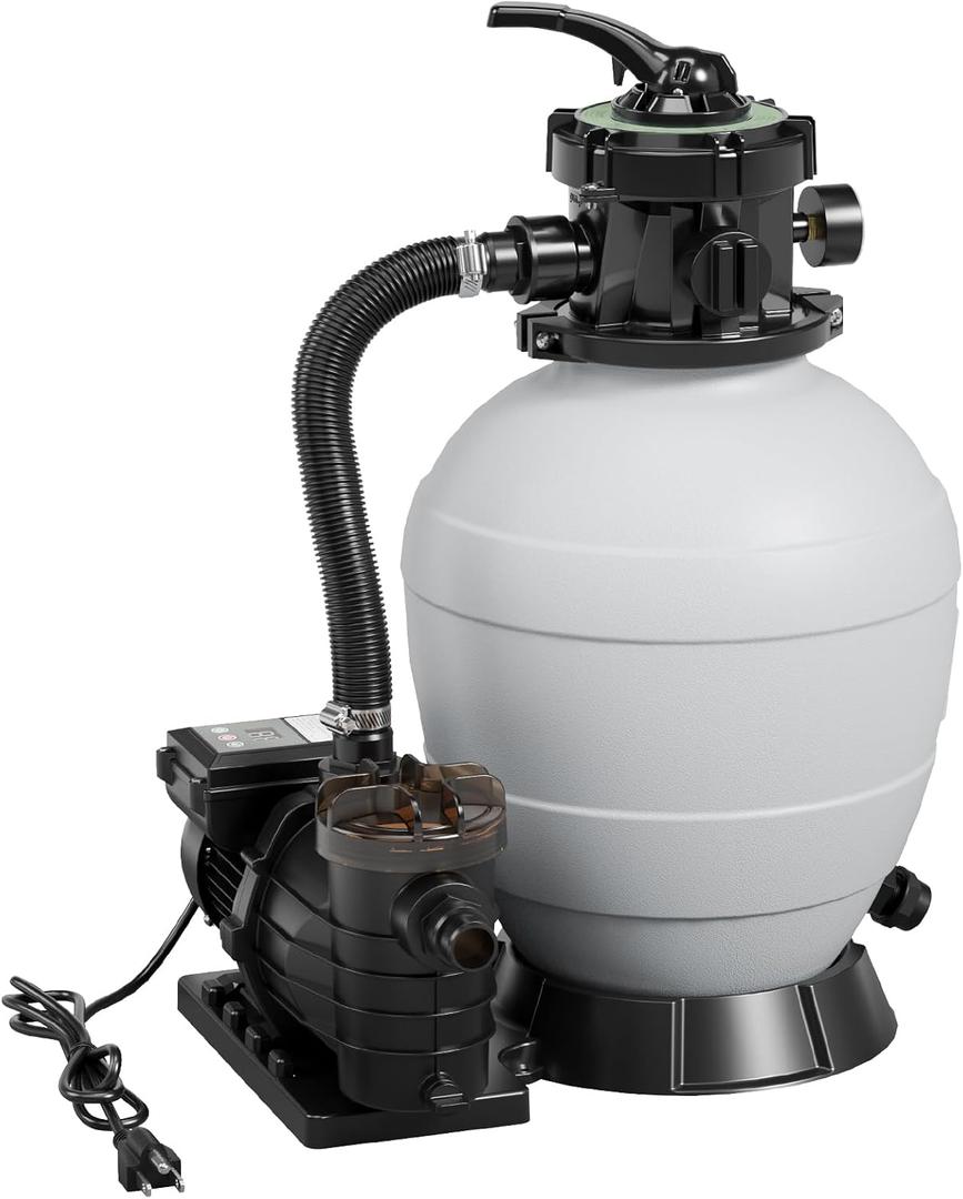 Future Way Sand Filter Pump for Above Ground Pools, 3/4 HP, 3420GPH High Flow Pool Pump and Sand Filter with 6-Way Valve & Automatic Timer, 13 Inch Sand Pool Filter Ideal for Pools About 10506GAL