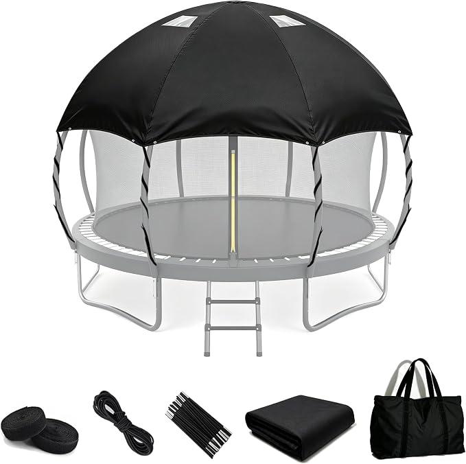 12FT Dome Trampoline Canopy Cover for Backyard Round Trampolines
Dome Design with 4 Support Poles, Clear PVC Skylight, Heavy-Duty 600D Fabric for Shade and Weather Protection