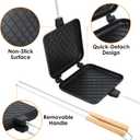 2PCS Campfire Sandwich Maker with Removable Long Handle, Non-Stick Pie Iron Sandwich Toaster, 23.6" Length Cast Aluminum Toaster for Home BBQ Camping Grilling Outdoor Cooking
