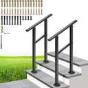 VIVOHOME 2-Pack 2 Step Hand Rails for Outdoor Steps, Galvanized Steel Railing, Straight Oval Exterior Hand Railing for Porch, Deck, or Indoor Stairs, Railing Kit