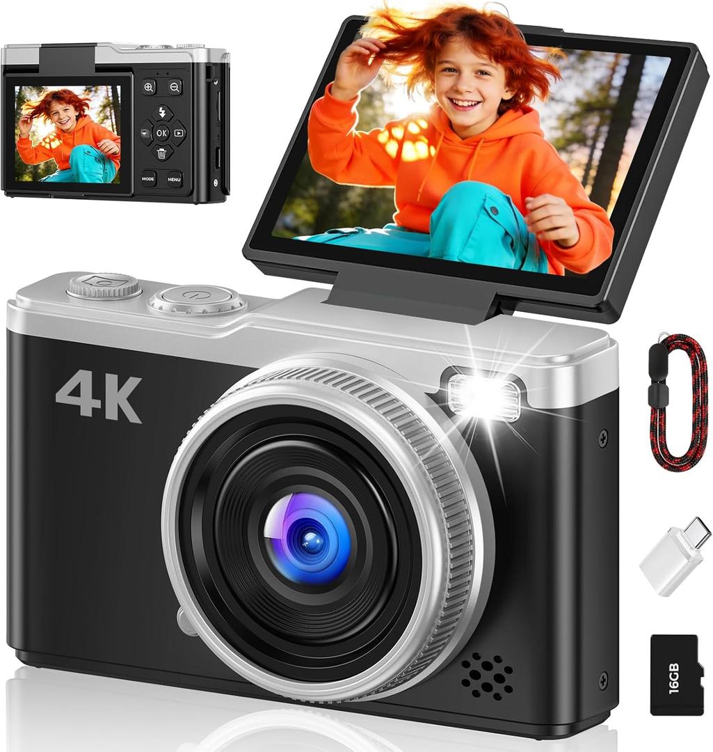 MaxMango Digital Camera for Photography, 64MP & 2.4’’ Vlogging Camera for YouTube,180° Flip Screen Point and Shoot Digital Cameras with 16GB SD Card for Teenager Adult Beginner