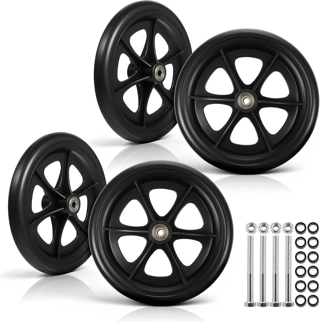 4 Pack 8 Inch Walker Wheels Replacement, Solid Wheelchair Front Wheels Anti-Slip Rollator Replacement Wheel Durable and Quiet Wheel Hub for Wheelchairs Rollators Walkers