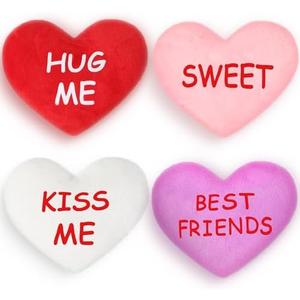 Hanaive 4 Pcs Valentines Day Plush Conversation Hearts 6 Inch Stuffed Valentines Day Toys Soft Cuddly Heart Shaped Plush Toys for Wedding Holiday Classroom Party Class Decor Boys Girls (Cute)