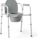 Medline Folding Steel Bedside Commode, Standard Seat, 350 lb Capacity