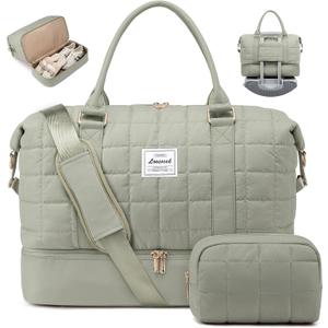 LOVEVOOK Travel Duffel Bag - Versatile Weekender Bag for Women, Puffer Carry On & Overnight Bag for Short Trips, Dark Green (Large)