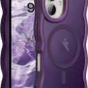 UEEBAI Magnetic for iPhone 17 Case, Compatible with MagSafe, 2025 Transparent Wave Frame Design Case Soft Edge Cover Cute Clear Matte Shockproof Protective Phone Case, Purple