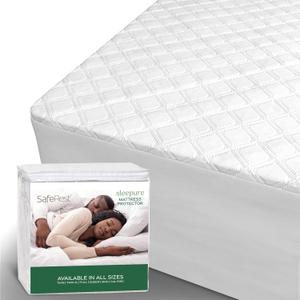 SafeRest Sleepure Waterproof King Size Mattress Protector - Viscose Derived from Bamboo - Fitted with Stretchable Pockets - Machine Washable Cotton Mattress Cover for Bed