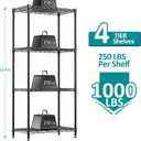 4 Tier Wire Shelf, 1000 LBS Black Wire Shelving Unit for Garage Storage | 13.8" D X 23.6" W X 53.4" H Shelving Unit with Adjustable Layer, Metal Wire Shelf Rack for Pantry Kitchen and Restaurant