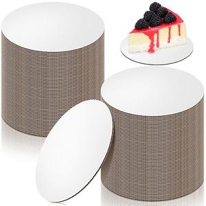 Honeydak 50 Pack Golden Cake Base Grease Proof Circle Plate Cardboard Rounds Mini Boards Laminated Mousse 4 Inch for Kitchen Baking Caking Pizza Dessert Cupcake Tiered Tray Display, Whit