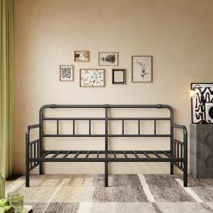 14 Inch Daybed-Frame, Twin-Daybed with Classic-Headboard - Heavy Duty Steel Slats,Metal Sofa Bed Frame for Living Room Bedroom Guest Room, Easy Assembly(Black), Minimalist