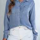 Sidefeel Women's Denim Shirts Button Down Jean Shacket Spring Outfit 2025 Long Sleeve Chambray Blouse Top (Medium, Light Blue)