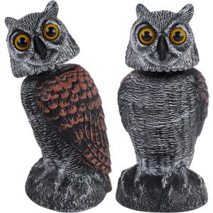 Hausse 2 Pack Fake Owl Decoys to Scare Birds Away, Rotating Head Plastic Owl Bird Deterrents, 10.6 Inch Height Bird Scarecrow Nature Enemy Horned Pest Repellent for Outdoor Garden Yard (Black)