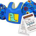 USCG Toddler Life Jacket Swim Vest for Age 1/2/3/4/5/6 Years Old, Coast Guard Approved Toddler Floaties for Pool Swimming,Boating, Kids Arm Water Wings for Children 30-50 lbs (Blue-Dinosaur)