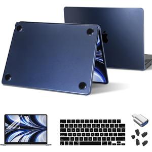Teryeefi for 2022-2024 Released MacBook Air 13.6 inch Case M3 M2 Chip,Model:A3113/A2681,[Ultra Thin] & [High Transparence] Match Color Matte Hard Shell & Keyboard Cover & OTG Adapter, Midnight