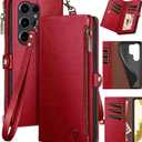 XcaseBar Compatible with Samsung Galaxy S25 Ultra Wallet case with Zipper Credit Card HolderRFID Blocking,Flip Folio Book PU Leather Phone case Shockproof Cover Women Men for S25 Ultra case Red