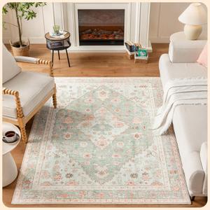 Istana 5x7 Area Rug - Light Green/Pink Rugs for Living Room 5x7 - Foldable Rugs for Bedroom - Stain Resistant Washable Rug - Eco-Friendly Boho Area Rugs - Easy to Clean Living Room Rug