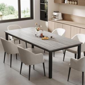 GarveeHome 78.7 in Industrial Dining Table for 6, Wooden Long Dinner Table with Mortise Tenon Design, Kitchen Table with Sturdy Metal Legs, for Dining Room Home Office Living Room, Grey, 79 IN