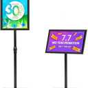 Adjustable Sign Stand Holder, 11 x 17 Inch Poster Stand with More Stable Heavy Duty Metal Base, Floor Standing Outdoor Indoor Display Holder, Adjustable Angles, Cool Black