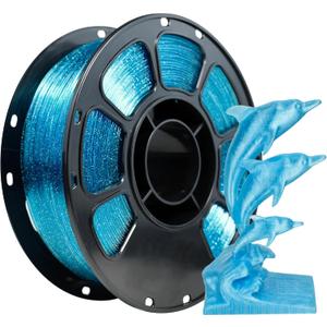 iBOSS Glitter PETG Filament 1.75mm, Transparent 3D Printer Filament Shiny Sparkle Material with Glitter, Flash Point Series 1KG Spool, fit Most FDM 3D Printers, PETG Glitter Water Blue