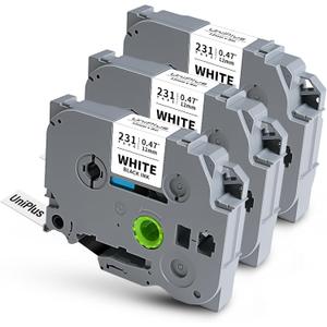 Compatible for Brother P Touch TZe-231 TZe231 TZ-231 Tape Work for Ptouch Refills PT-D210 PT-D220 PT-H100 PT-D600 Label Tape 12mm 0.47 Inch Laminated White TZ Tape, Black on White, Pack of 3