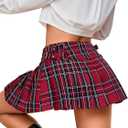 SOFIA'S CHOICE Women Plaid Mini Skirt Low Rise A Line Summer Tartan Pleated Skirt Red Medium (Red, M)