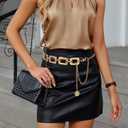 Waist Chain Belt, Metal Belt for Women, Chunky Belly Link Belt, Adjustable Stylish Square Body Link Belts, Stylish Belly Jewelry for Dresses Jeans(Gold)